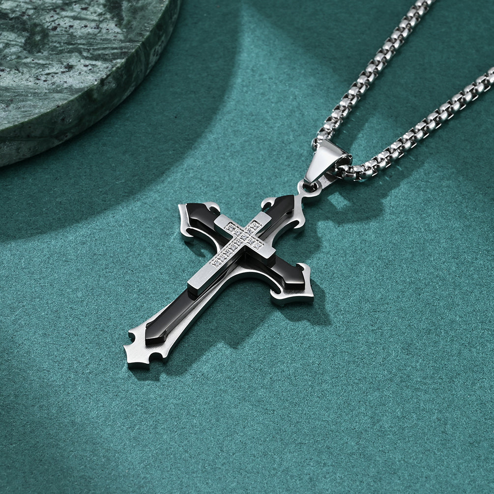 High Polished IP Gold Plating double color 316L Stainless Steel Cross Pendant Necklace