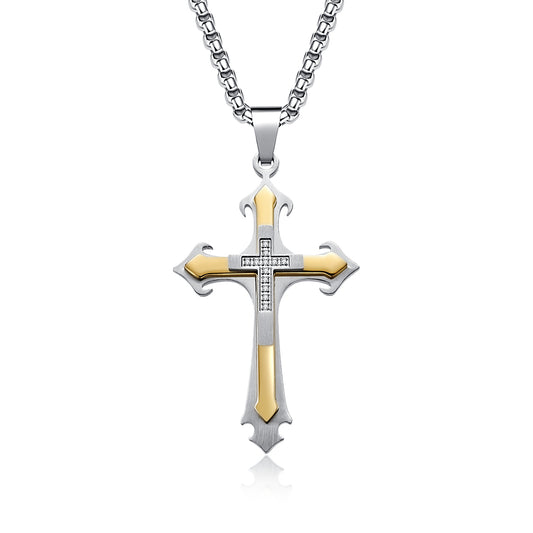 High Polished IP Gold Plating double color 316L Stainless Steel Cross Pendant Necklace